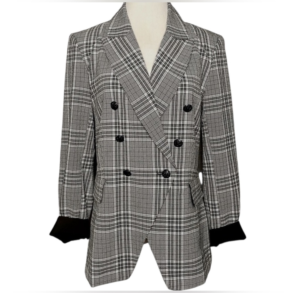 Maison d'Amelie Paris Glen Plaid Double Breasted Blazer Black White XS